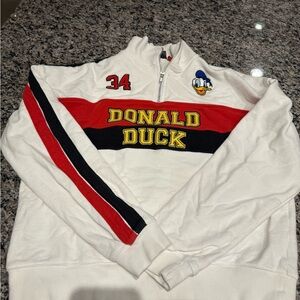 Forever 21 White and Red Donald Duck Men's Zip Up Sweater